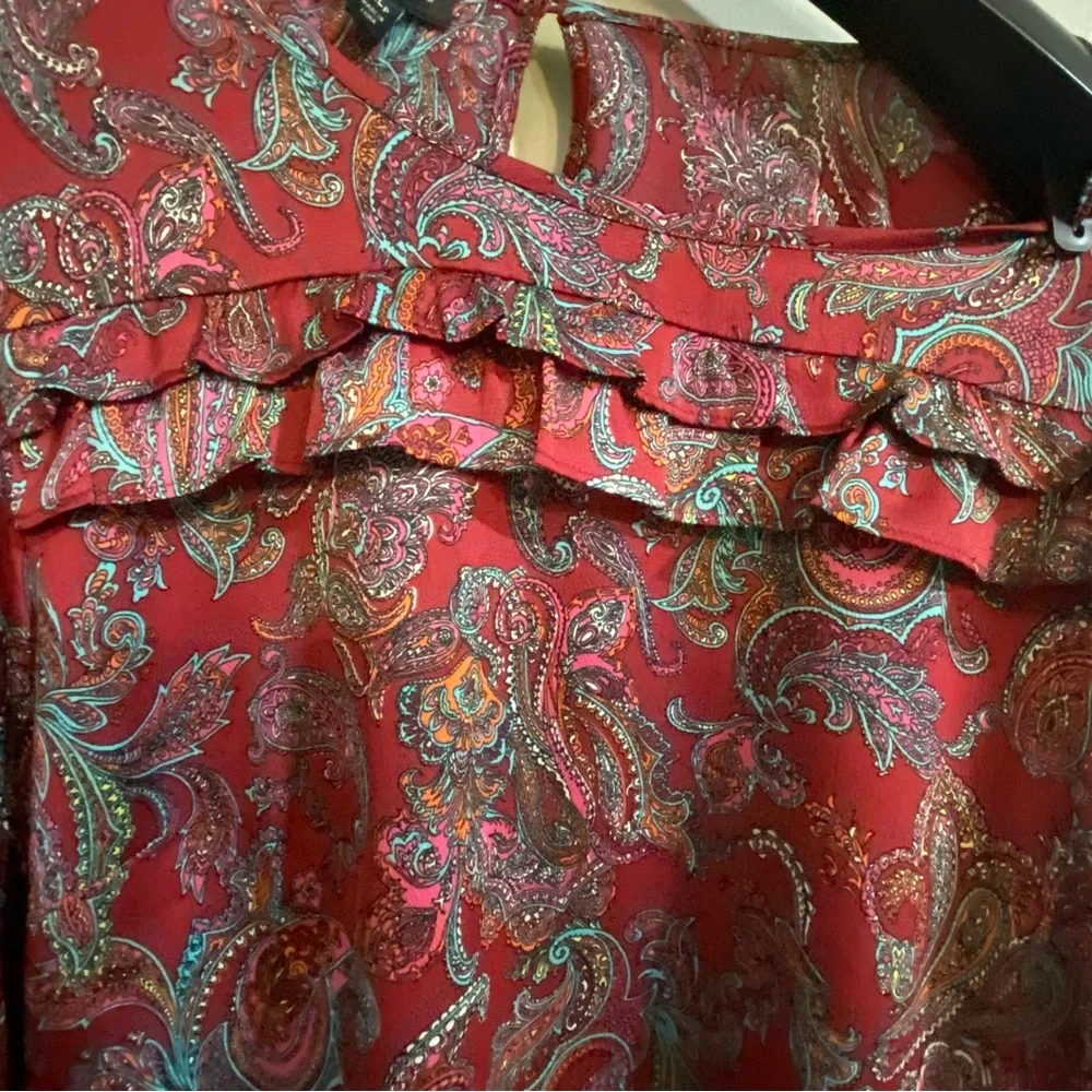 Talbots Red Paisley Ruffle Blouse - Picture 4 of 14